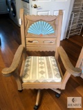 Southwestern Style Wood Office Chair with Upholstered Seat