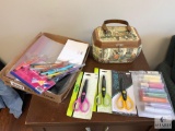 Lot of Assorted Craft Supplies - Chalk, Markers, Crayons, Storage Box and more