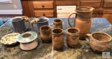 10 Piece lot of Assorted Pottery Items - Some Signed on Bottom by Artist