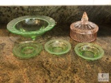 Six-Piece Lot of Green and Pink Depression Glass Pieces