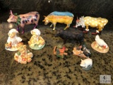 Lot Assorted Animal Themed Decorations includes Cherished Teddies & Cows