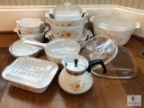 Lot of Assorted Vintage Corning Ware Wildflowers Motif Dishes and Pitcher and more