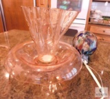 Light Pink Hand Blown Glass Vase, Drop Side Bowl and Glass Ornament