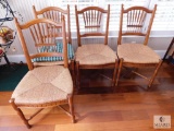 Set of Four Rattan Bottom Wood Dining Chairs - Wheat Spindle Backs