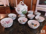 13 Piece Pomona Portmeirion England China Soup Pot and Bowl Set