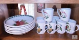 Pomona Portmeirion China (10) Coffee Mugs and Five Large Serving Bowls