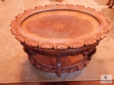 Beautiful Wood Carved Coffee Table with Removable Glass Top Tray