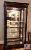 Beautiful Large Curio Cabinet - Lighted, Six Glass Shelves, Mirror Backed