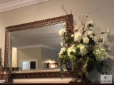 Large Framed Mirror and Floral Vase Arrangement