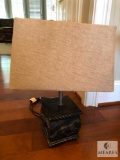 Table Lamp with Black Horse Motif and Beige Rectangle Shade