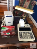 Lot Brass Desk Lamp, Tripp-Lite UPS and Electronic Calculator