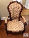 Antique Wood Carved Upholstered King Louis Style Arm Chair