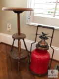 Lot Vintage Wood American Tiered Plant Stand & Glass & Brass Candle Holder