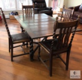 Antique Spindle Wood Pub Table and Four Matching Chairs