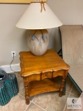 Wooden End Table and Southwestern-themed Lamp (PICKUP ONLY)