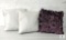 Lot of Three Decorative Pillows: Two Silver Down Pillows and One Purple