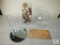 Lot of Three Large Glass Vases, Mirror, Stone Trays and Decorations
