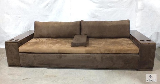 Brown Microfiber Contemporary Style Sofa with Wood Armrest