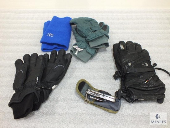 Lot of Mens Winter Gloves, Fleece Hand Warmer Cuff & Adventure Ridge Multi-Tool