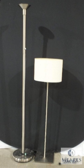 Lot of Two Chrome Floor Lamps (One with Shade)