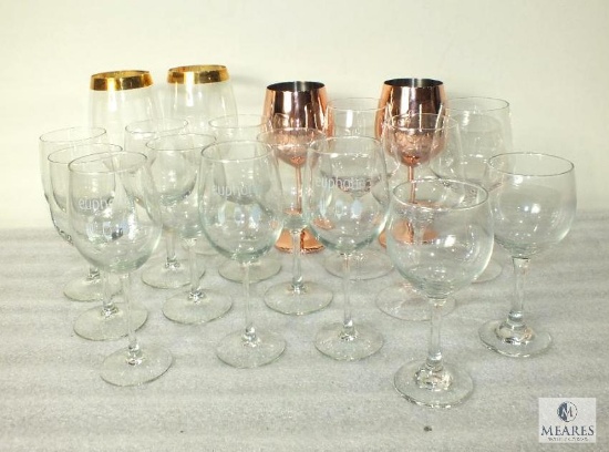 Lot of 18 Glass & Copper Plated Stemware Wine Glasses