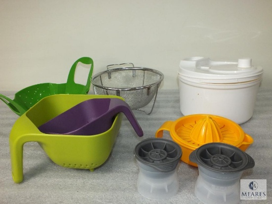 Lot of Assorted Colanders, Juice Strainer and Salad Spinner