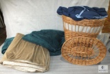 Wicker Laundry Basket Hamper with Four Assorted Blankets