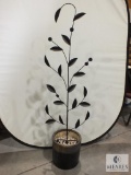 Pottery Planter with Metal Leaf Motif Garden Stake