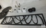 Lot Decorative Candle Holders and Tin Wall Art Hanger