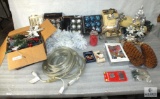 Lot of Christmas Decorations - Ornaments, Lights, Floral and Metal Table Top Decor