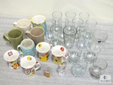 Lot of Assorted Glass Drinkware, Coffee Mugs and Shot Glasses