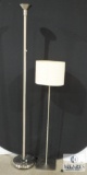 Lot of Two Chrome Floor Lamps (One with Shade)