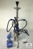 Social Smoke Hookah - Silver Tone and Blue with Manual and Supplies