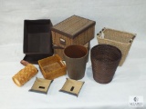 Lot of Wicker and Wood Storage Boxes and Assorted Baskets
