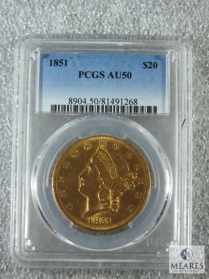 PCGS Graded 1851 US $20 Gold Double Eagle - AU50