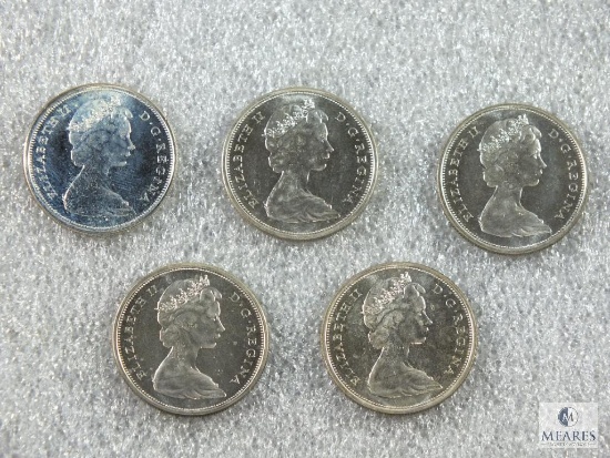 Group of (5) 1965 Canadian Silver Half Dollar Elizabeth II Coins