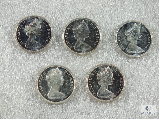 Group of (5) 1966 Canadian Silver Half Dollar Elizabeth II Coins