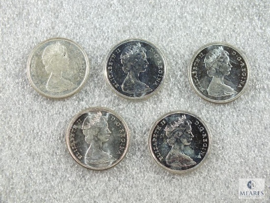 Group of (5) 1966 Canadian Silver Half Dollar Elizabeth II Coins