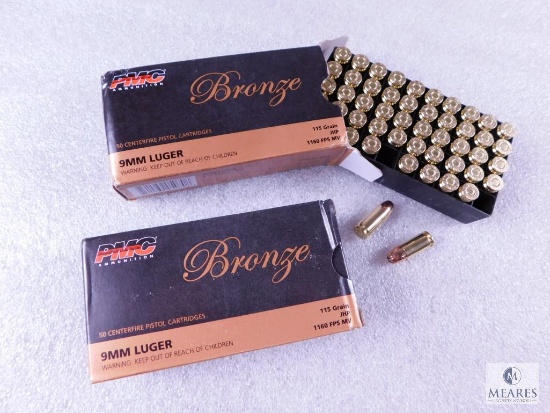 100 Rounds PMC 9mm Ammo. 115 Grain Jacketed Hollow Point Self Defense. (2 Boxes Of 50)