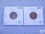 1891 (F) and 1902 (VF) Indian Head Cents