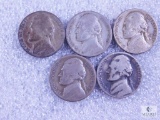 Five Silver Jefferson Nickels from WWII