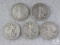 Lot of Five Mixed Date and Mint Walking Liberty Half Dollars