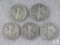 Lot of Five Mixed Date and Mint Walking Liberty Half Dollars