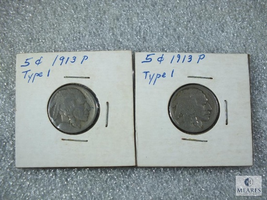 Lot of Two 1913-P Type I Buffalo Nickels