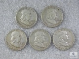 Lot of Five Mixed Date and Mint Franklin Half Dollars