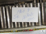 18 Rolls of 1960-P UNC Jefferson Nickels