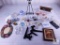 Lot of Assorted Trinkets, Decorations, Frame Easels, Glass Items and More