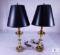 Pair of Matching Brass Base Table Lamps with Black Shades