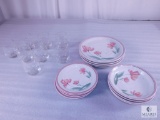 13 Piece International Tableworks Stoneware Plates & Bowls and 8 Juice Glasses