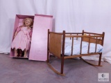 Vintage Lisa Doll by Annette Himstedt in Box with Vintage Wooden Doll Cradle